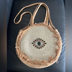Evil Eye Embroidered Straw Beach Bag